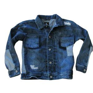 Art Class Button Up Jean Jacket Womens Medium (8-10) Blue Distressed Collared‎